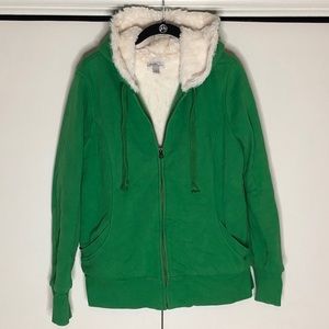 Warm and fuzzy green zippered hoodie